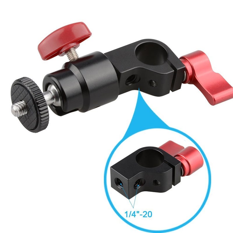 CAMVATE 15mm Rod Clamp & Ball Head Mount Adapter with 1/4"-20 Thread to Attach DIY Accessories(Red, 2 Pieses) - 1783 - Image 4